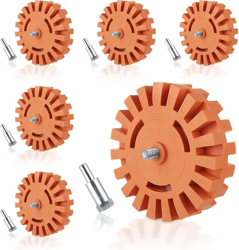 MIVIDE 6PCS 4inch Decal Remover Eraser Wheel, Rubber Power Drill Attachment Car Adhesive, Sticker, Eraser Wheel Tool Set with Drill Adapter for Cars, RV, Boats - Image 1